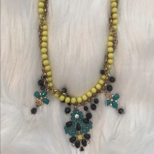 Statement necklace. Yellow & blue. Beaded.